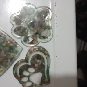 Resin Paw Print Coasters with Embedded Stones